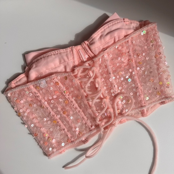 Baby Pink Sequin Tie-Back Bow Corset - Picture 6 of 11